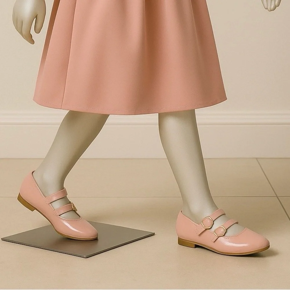 Cat & Jack Pink Double Strap Pink Flats | Size 2 | Vegan | New With Tags